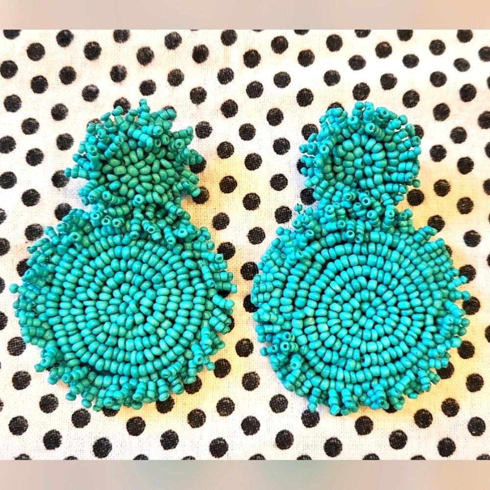 Aqua Beaded Statement Earrings